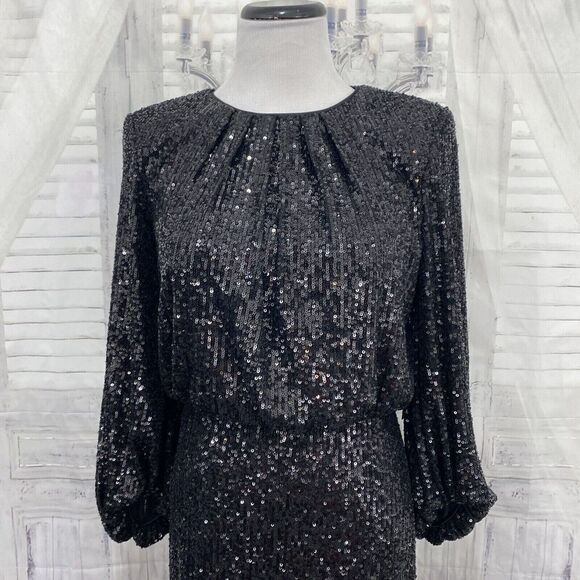 Vince Camuto dress sequined Black 3/4 Balloon Sleeve Crew Neck Sequin size 0 - Picture 12 of 15